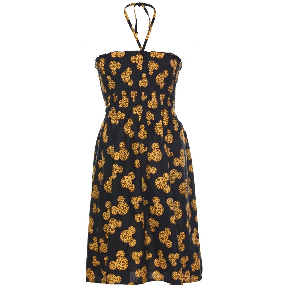 Vintage Disney Parks Women's Retro Cheetah Mickey Print Halter Smocked Dress S/M